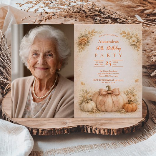ヴィンテージな秋のかぼちゃの90歳の誕生日 招待状