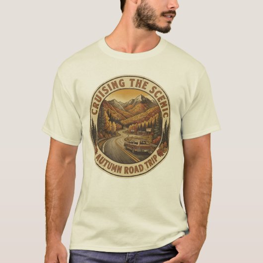ヴィンテージな秋のドライブ旅行 レトロな秋の旅の風景 Tシャツ (正面)