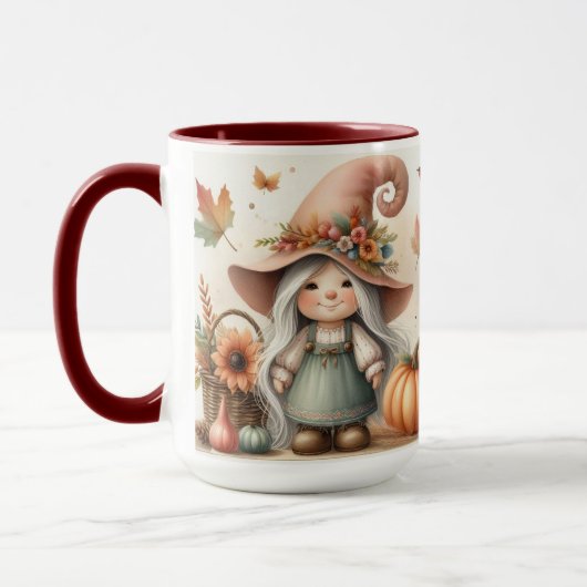 ヴィンテージな秋のノームと紅葉 マグカップ (左)