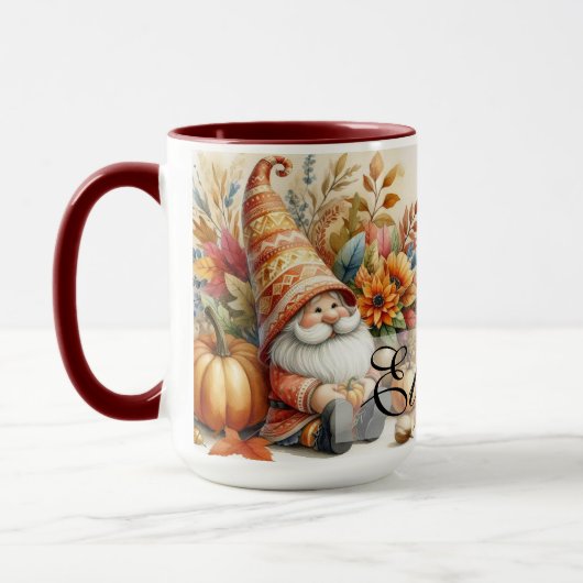 ヴィンテージな秋のノームと紅葉 マグカップ (左)