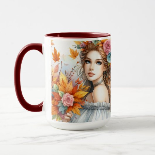 ヴィンテージな秋のプリンセスと紅葉 マグカップ (左)