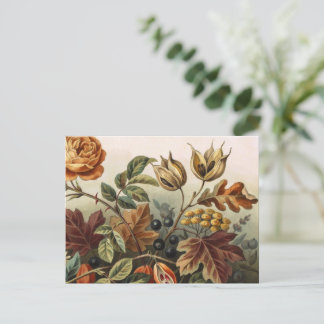 ヴィンテージな秋の花のイラストセット、秋のボタニカルアート ポストカード
