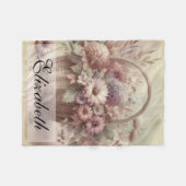 ヴィンテージな秋の花のパステル水彩画 フリースブランケット (正面(横))