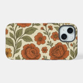 ヴィンテージな秋の花柄 – 田舎風の植物画 iPhone 15ケース (裏面横)