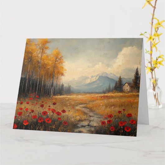 ヴィンテージな秋の草原の絵画 ポピー カード (黄色い花)