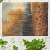 ヴィンテージな秋の草原の絵画 ポピー キッチンタオル (折り畳み)