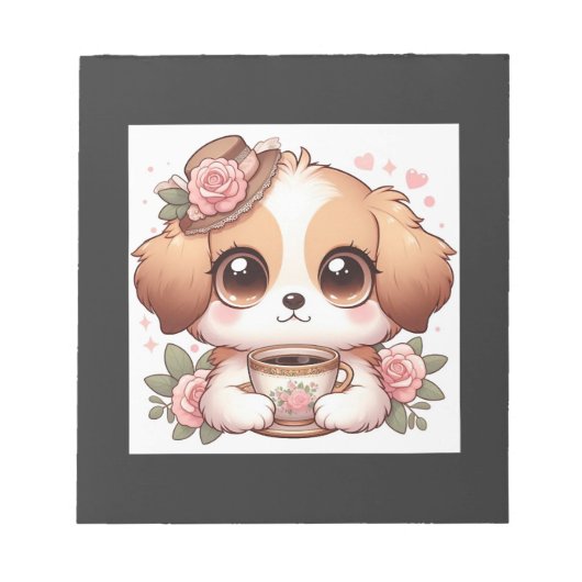 ヴィンテージな紅茶と子犬 ノートパッド (正面)