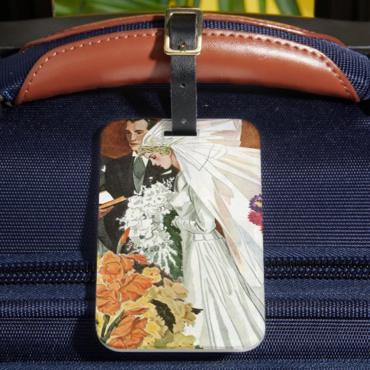 ヴィンテージな結婚式のセレモニーと花嫁と花婿 ラゲッジタグ (正面インサイチュ2)
