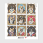 ヴィンテージな美術館の壁 コーギー犬の肖像画が面白い シール (シート)