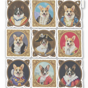 ヴィンテージな美術館の壁 コーギー犬の肖像画が面白い シール