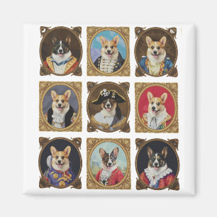ヴィンテージな美術館の壁 コーギー犬の肖像画が面白い マグネット