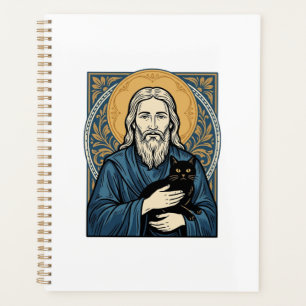 ヴィンテージな聖なる猫の肖像画ベクターTシャツデザイン_1 プランナー手帳