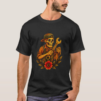 ヴィンテージな自動車修理のメカニックスケルトン オールドスクールT Tシャツ