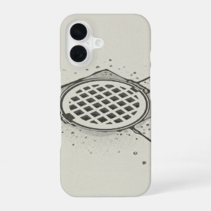 ヴィンテージな街の排水溝カバー iPhone 16ケース