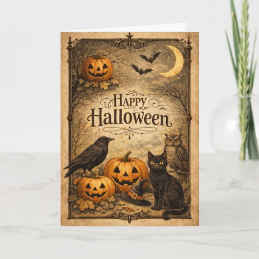 ヴィンテージな装飾のハロウィン カード (正面)