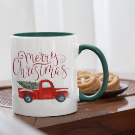 ヴィンテージな赤いトラックのクリスマスマグ マグカップ