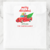 ヴィンテージな赤いトラックのクリスマス スクエアシール (バッグ)