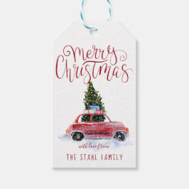 ヴィンテージな赤い車のクリスマスギフトタグ ギフトタグ