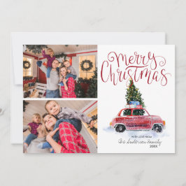 ヴィンテージな赤い車のクリスマスツリー | フォトコラージュ シーズンカード