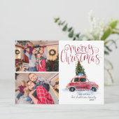 ヴィンテージな赤い車のクリスマスツリー | フォトコラージュ シーズンカード (スタンド正面)