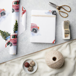 ヴィンテージな赤い車 | クリスマス包装紙 ラッピングペーパー