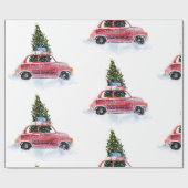 ヴィンテージな赤い車 | クリスマス包装紙 ラッピングペーパー (フラット)