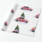 ヴィンテージな赤い車 | クリスマス包装紙 ラッピングペーパー (アンロールド)