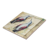 ヴィンテージな赤と灰色の鳥の水彩画 タイル (側面)
