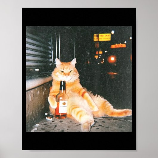 ヴィンテージな酔っ払い猫のミーム 夜の通り 面白い 猫 L ポスター (正面)