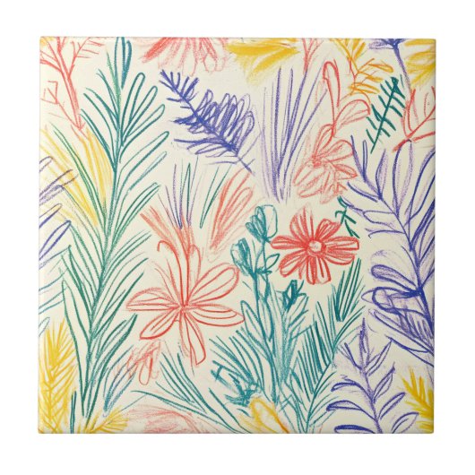 ヴィンテージな野の花のスケッチ (7) タイル (正面)
