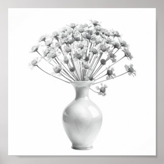 ヴィンテージな野の花の花束 鉛筆画アート ポスター