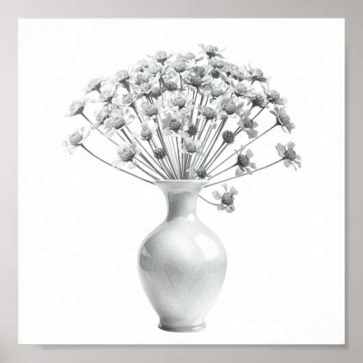 ヴィンテージな野の花の花束 鉛筆画アート ポスター (正面)