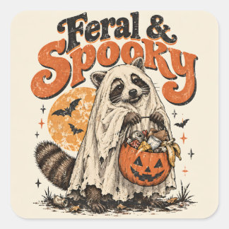 ヴィンテージな野生のアライグマの幽霊のハロウィーンTシャツ スクエアシール