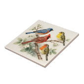 ヴィンテージな野鳥と花の枝のイラスト タイル (側面)