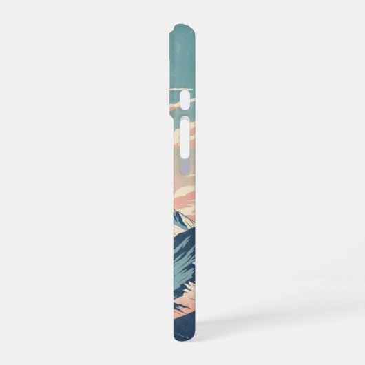 ヴィンテージな雪に覆われた山々 iPhone 16ケース (左側面)
