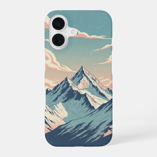 ヴィンテージな雪に覆われた山々 iPhone 16ケース (裏面)
