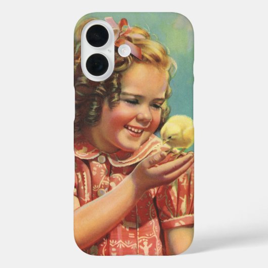 ヴィンテージな雰囲気の女の子とひよこ、幸せそうに笑う子供 Case-Mate iPhoneケース (裏面)