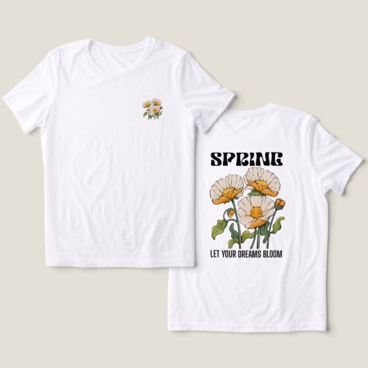 ヴィンテージな雰囲気の植物画と野花の春 トライブレンドTシャツ (デザイン正面&裏面)