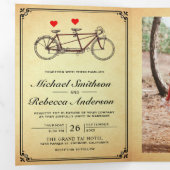 ヴィンテージな風合いのタンデム自転車の結婚式フォト 三つ折り招待状 (内部最初)