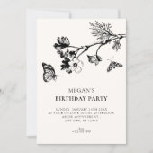 ヴィンテージな風情のある花と枝の誕生日 招待状 (正面)