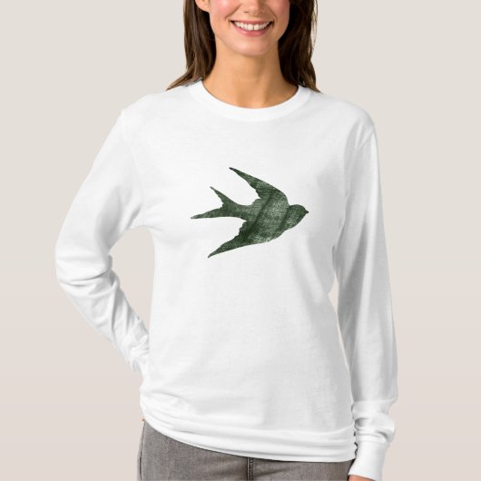 ヴィンテージな飛翔する燕の木版画スタイル Tシャツ (正面)