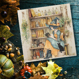 ヴィンテージな魔女がタロットを読む ゴシックな黒猫と カード