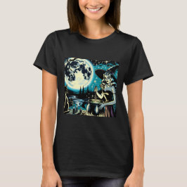 ヴィンテージな魔女が大鍋をかき混ぜるハロウィンパーティー Tシャツ