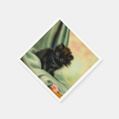 ヴィンテージな黒猫のイラスト スタンダードカクテルナプキン (角)