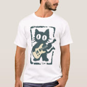 ヴィンテージな黒猫のギター演奏デザイン Tシャツ (正面)