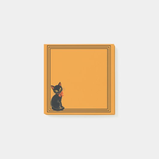 ヴィンテージな黒猫のハロウィン+ボーダー ポストイット (正面)