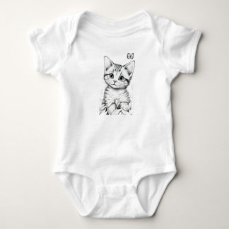 ヴィンテージな黒白の子猫 ベビーボディスーツ