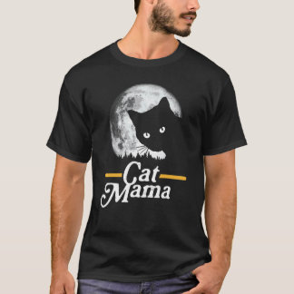 ヴィンテージな80年代風の猫のレトロな満月 Tシャツ