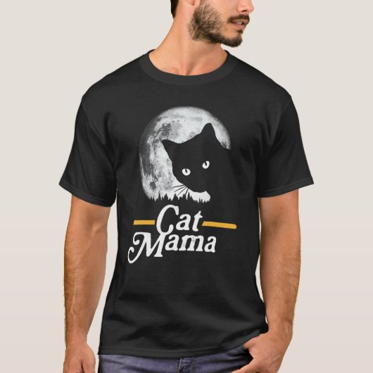 ヴィンテージな80年代風の猫のレトロな満月 Tシャツ (正面)