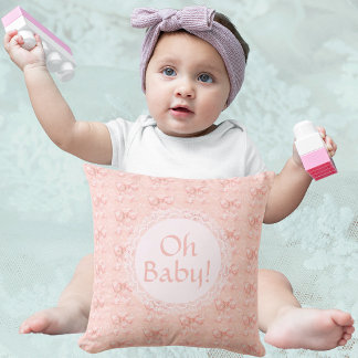 ヴィンテージなOh Baby Peach Floral Toileリボン クッション